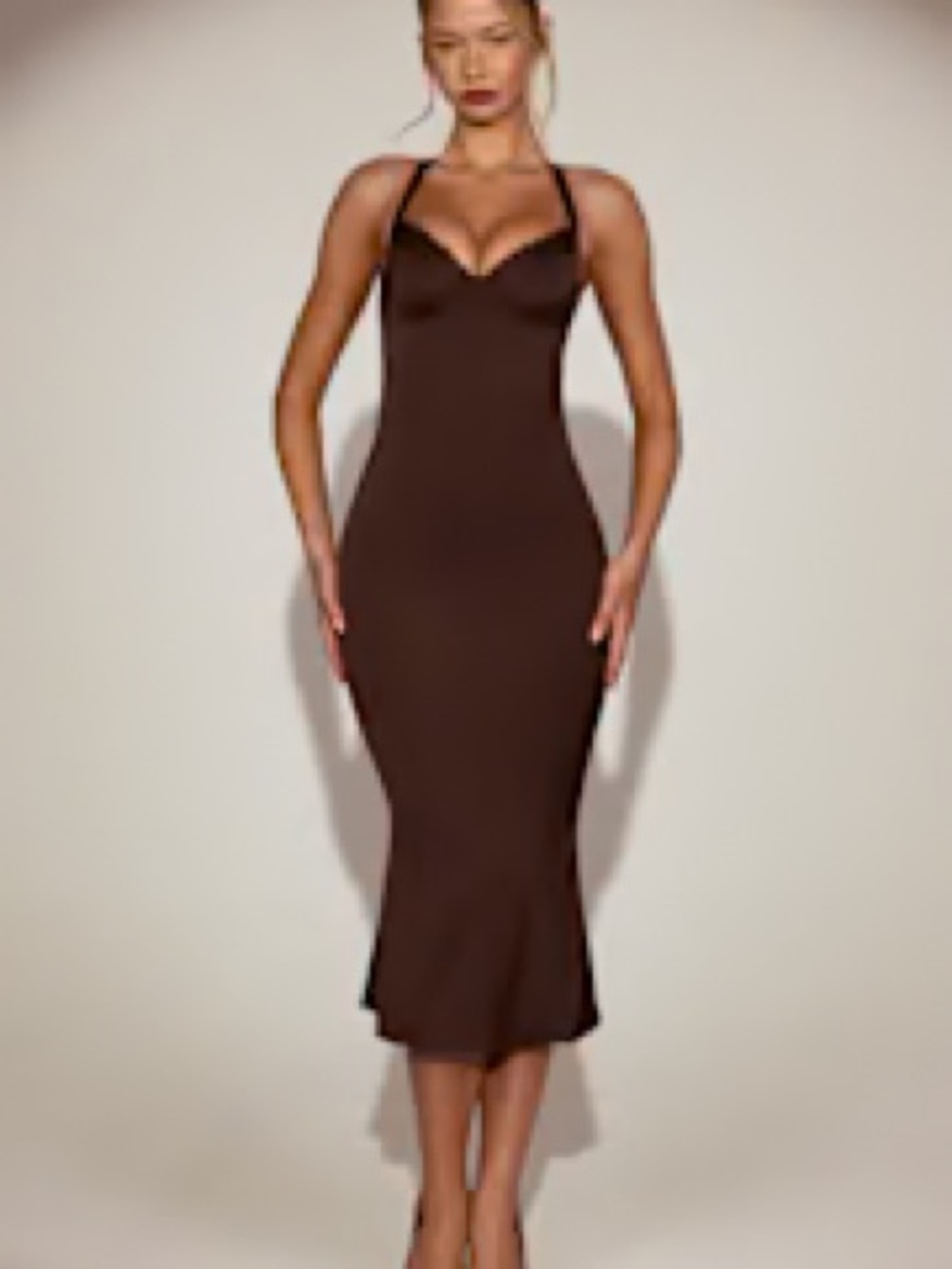 Oh Polly Sleek Brown Halter Midi Dress